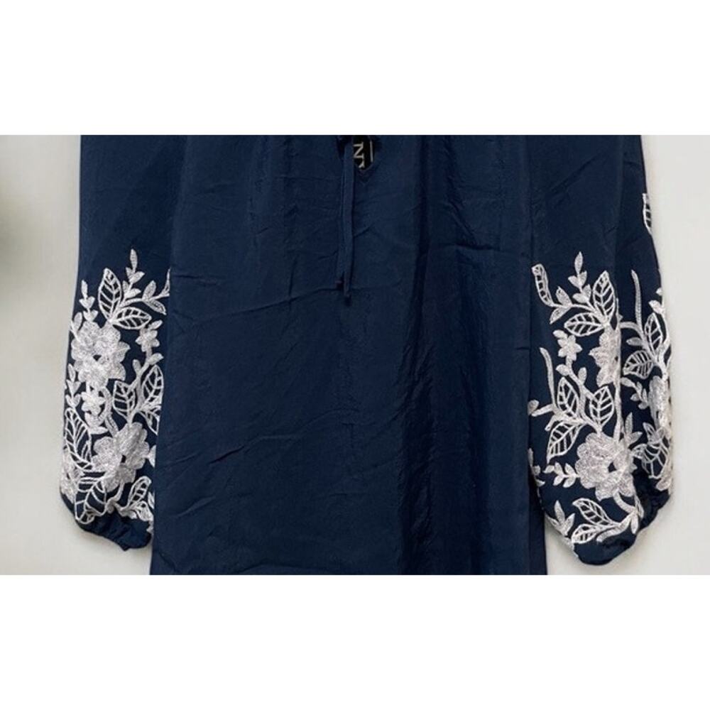 New York Clothing Co. Blue Womens Embroidered Mid-Sleeve Blouse Top Sz Small NEW - Picture 6 of 6